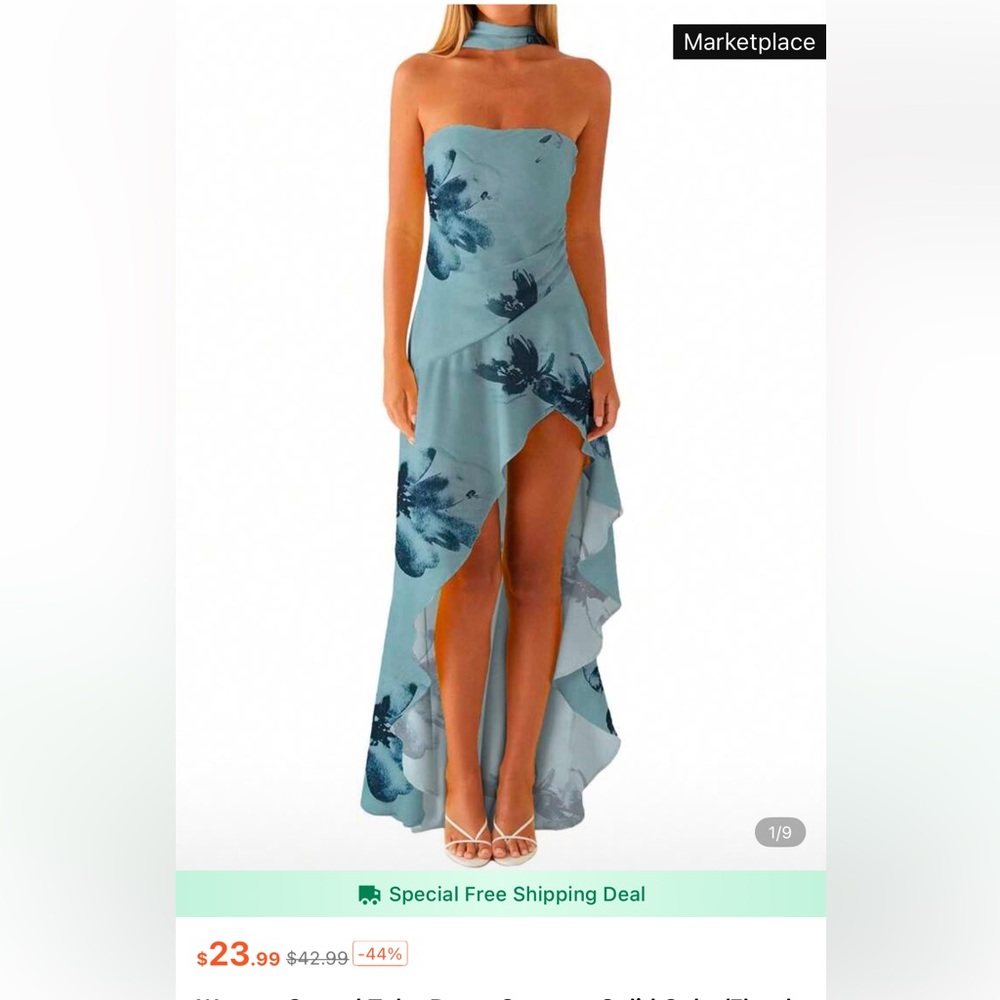 Blue Asymmetrical Ruffled Maxi Dress